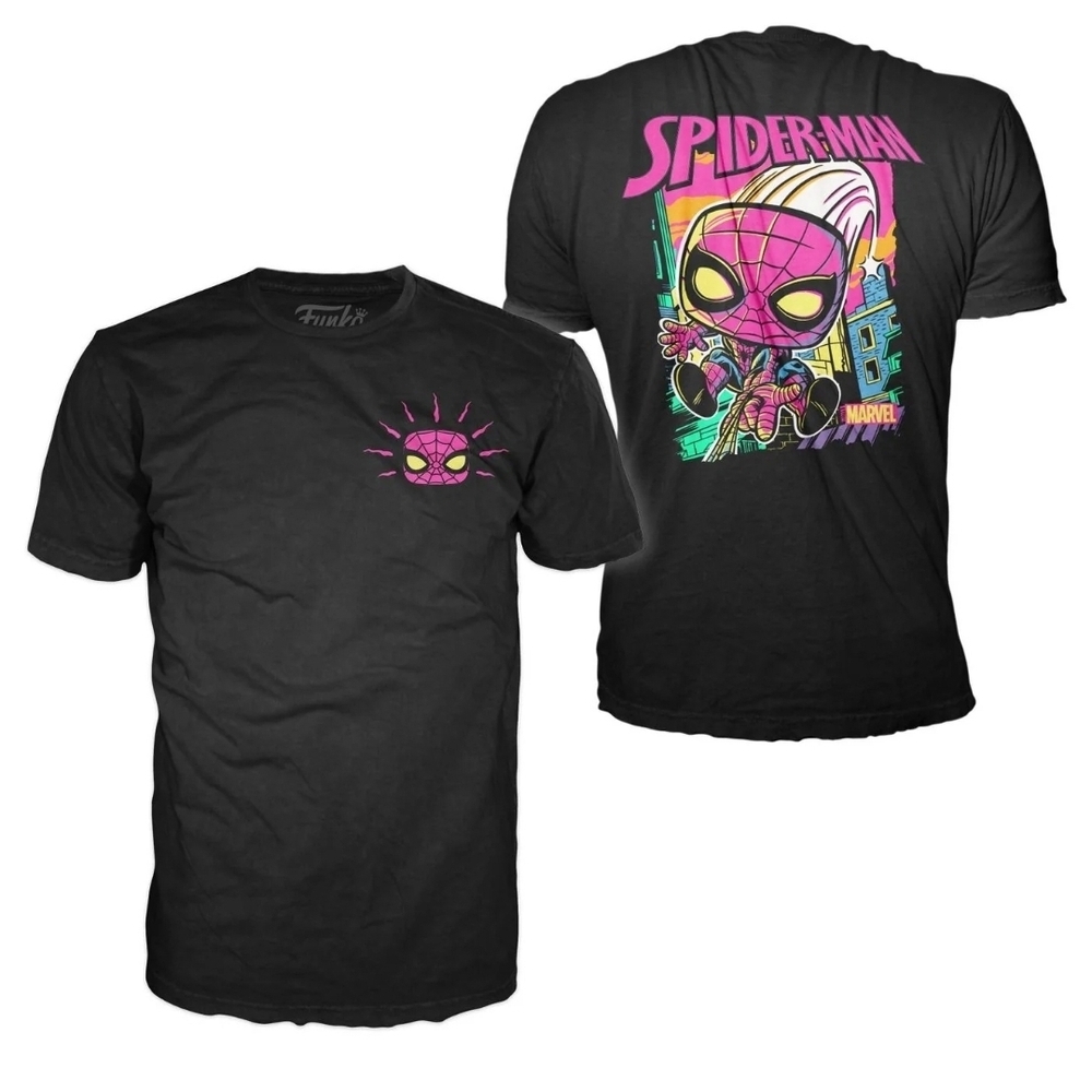 Marvel Black Tee with Blacklight Spider-Man Graphic - New- Size XL